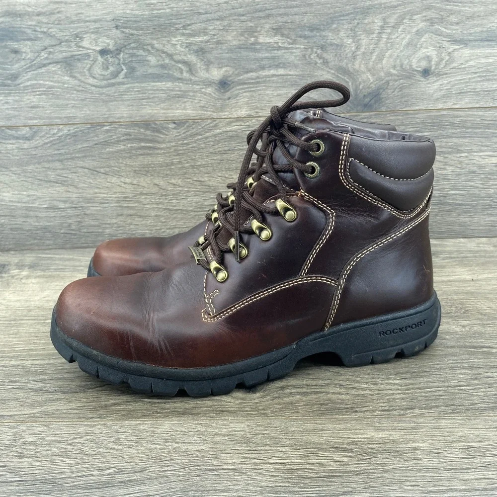 Rockport XCS Hiking Boots Mens 9 Brown Leather Waterproof Hydro-Shield APM7250E